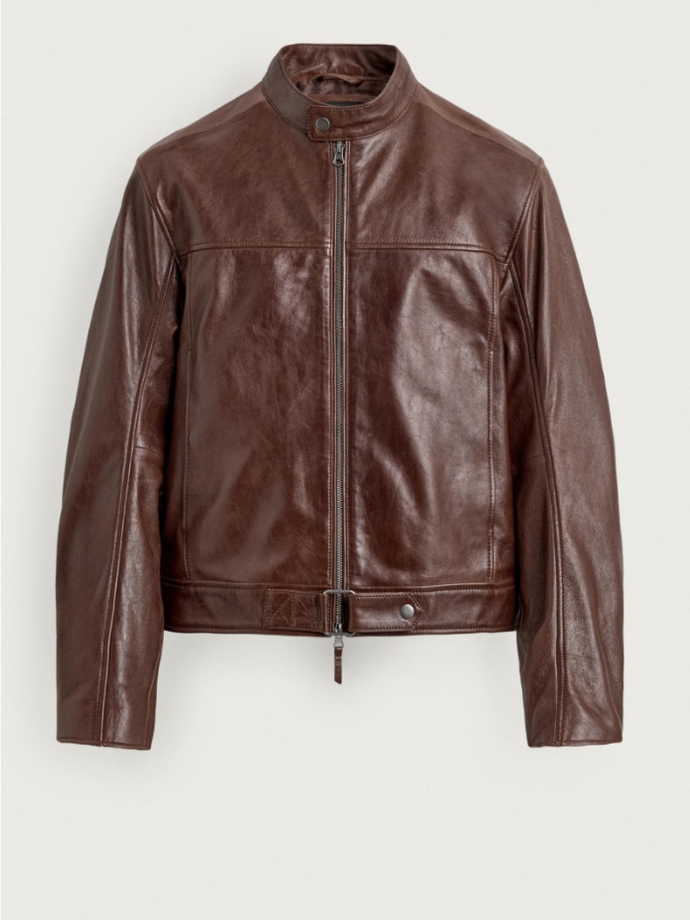 Men's Brown Leather Zip-Front Jacket